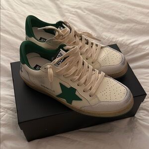 Star-Embellished Green and Cream Sneakers